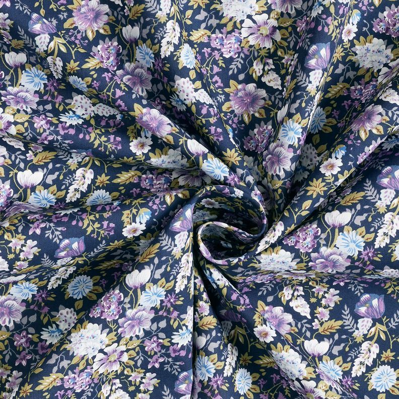 Popeline coton Prairie fleurie romantique – bleu marine/lavande, image number 3