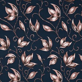 Jersey coton Feuilles scintillantes | Glitzerpüppi – bleu nuit/vieux rose foncé, 