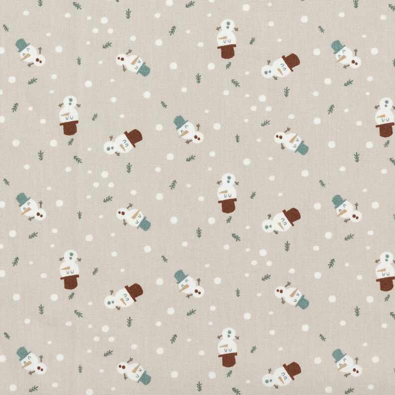 Tissu en coton Popeline Jolis bonhommes de neige – taupe clair, image number 1