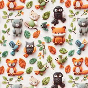 Popeline coton Animaux de la forêt en pâte à modeler Impression numérique – ivoire, 