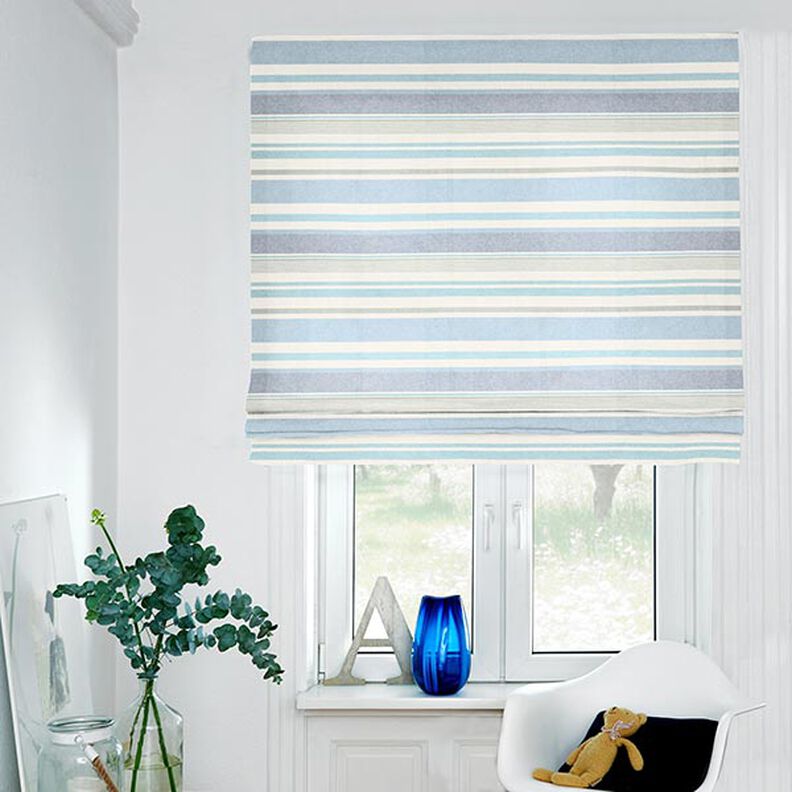 Tissu de décoration Semi-panama Mélange de rayures multicolores recyclé – bleu brillant,  image number 6