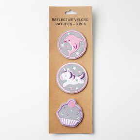 Patchs réfléchissants Velcro, pack de 3 – rose/blanc, 