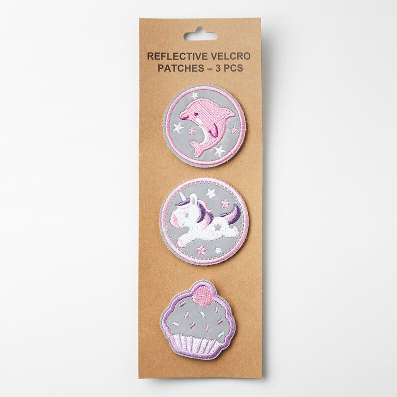 Patchs réfléchissants Velcro, pack de 3 – rose/blanc, image number 1
