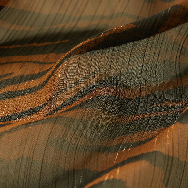 Mousseline Fines rayures pailletées et imprimé tigre – noir/cuivre,  image number 2