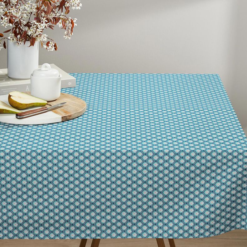 Coton enduit Blumenkacheln – bleu aqua/blanc, image number 8