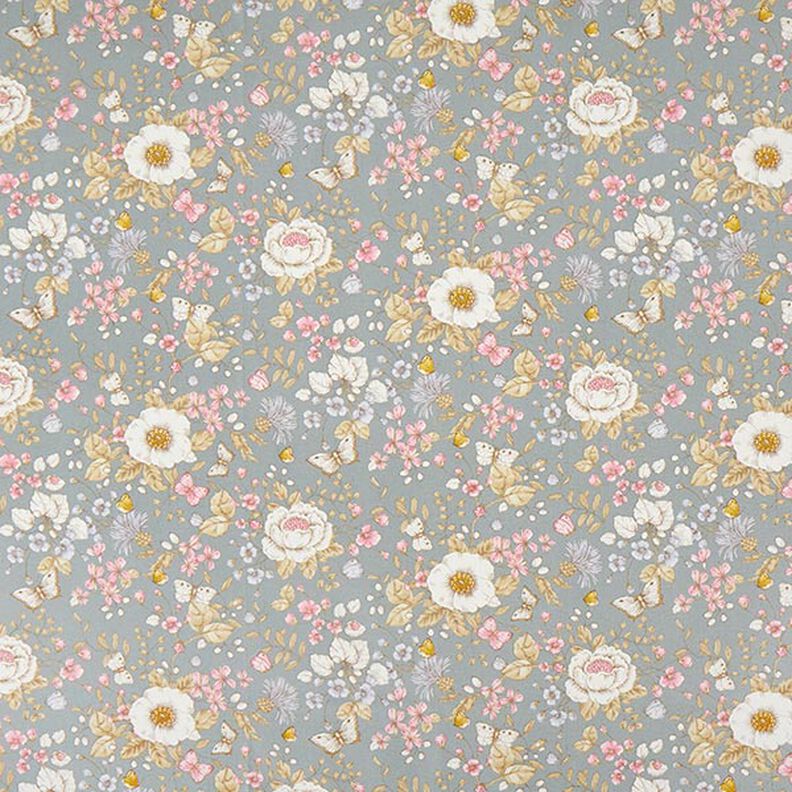 Tissu de décoration Semi-panama Jardin fleuri – bleu pigeon/rose, image number 1
