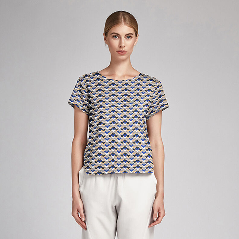 Satin léger Motif rétro – indigo/beige, image number 5