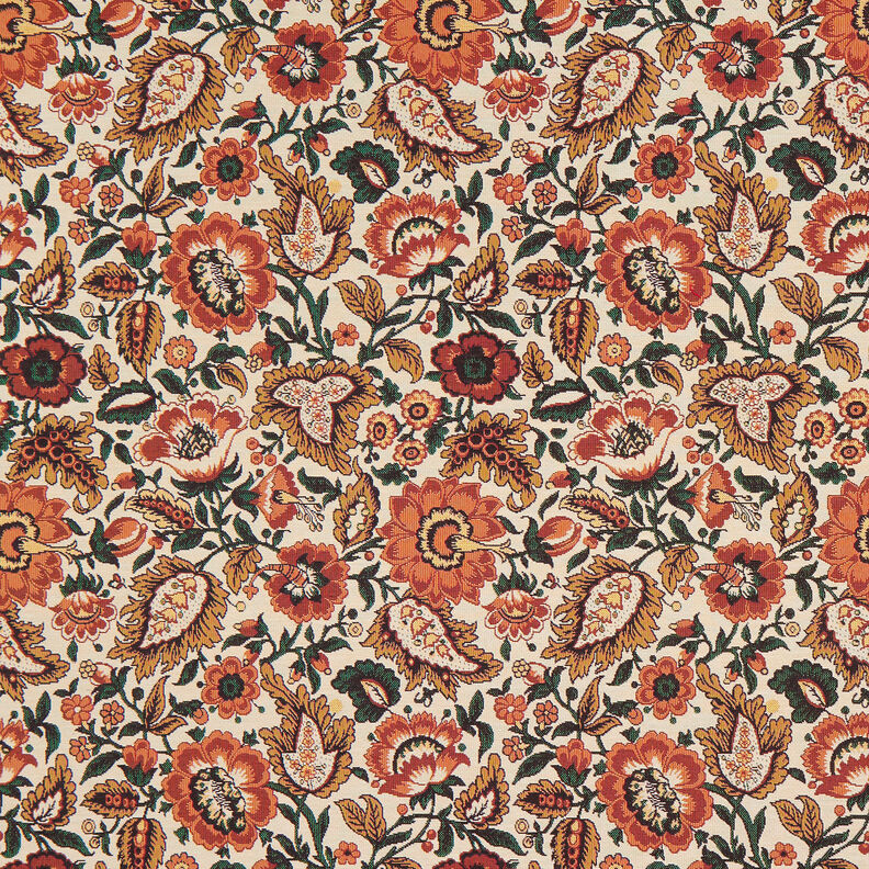 Tissu de décoration Gobelin Motif floral rétro – beige clair/cuivre,  image number 1