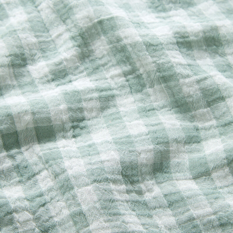 Tissu double gaze de coton Carreaux vichy à fil teinté – roseau/blanc,  image number 3