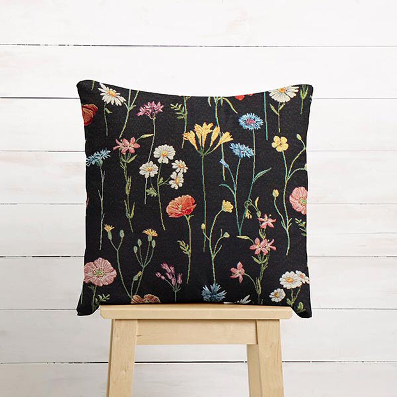 Tissu de décoration Gobelin fleurs sauvages – noir/rosé, image number 8