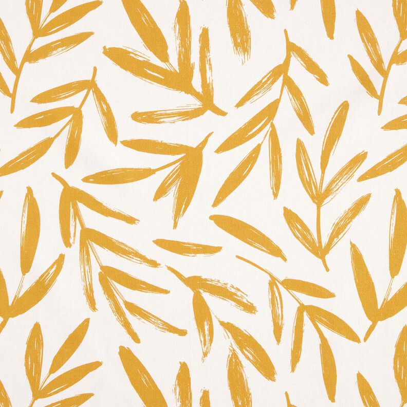 Tissu de décoration Semi-panama Feuilles minimalistes – moutarde/nature,  image number 1