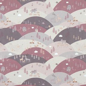 Tissu de décoration Semi-panama Animaux de la forêt – vieux rose clair/greige, 