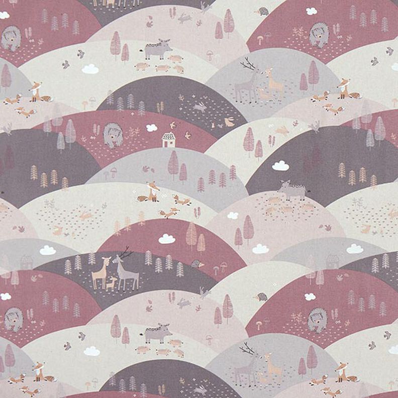 Tissu de décoration Semi-panama Animaux de la forêt – vieux rose clair/greige,  image number 1