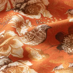 Tissu viscose Oiseaux et roses sauvages – terre cuite/caramel, 