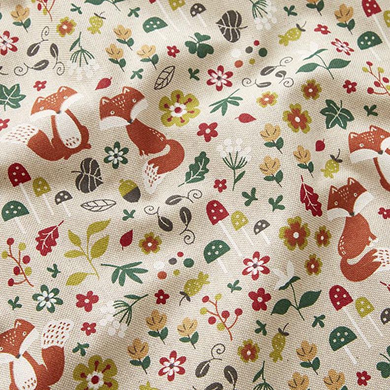 Tissu de décoration Semi-panama Renards et champignons – vert foncé/nature,  image number 2