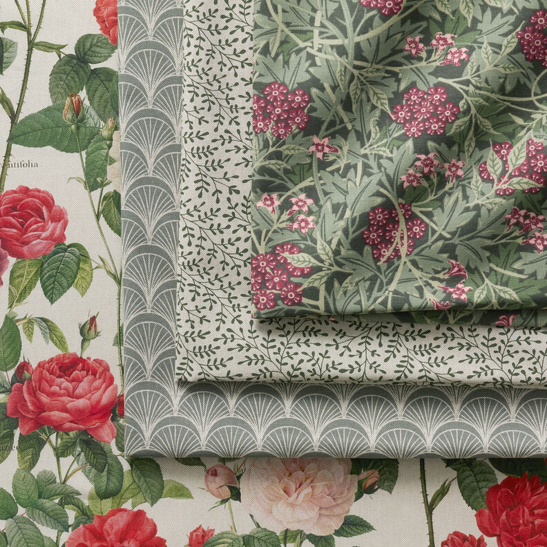 Tissu de décoration Semi-panama Fleurs de jasmin – pin foncé/rouge bordeaux, image number 5