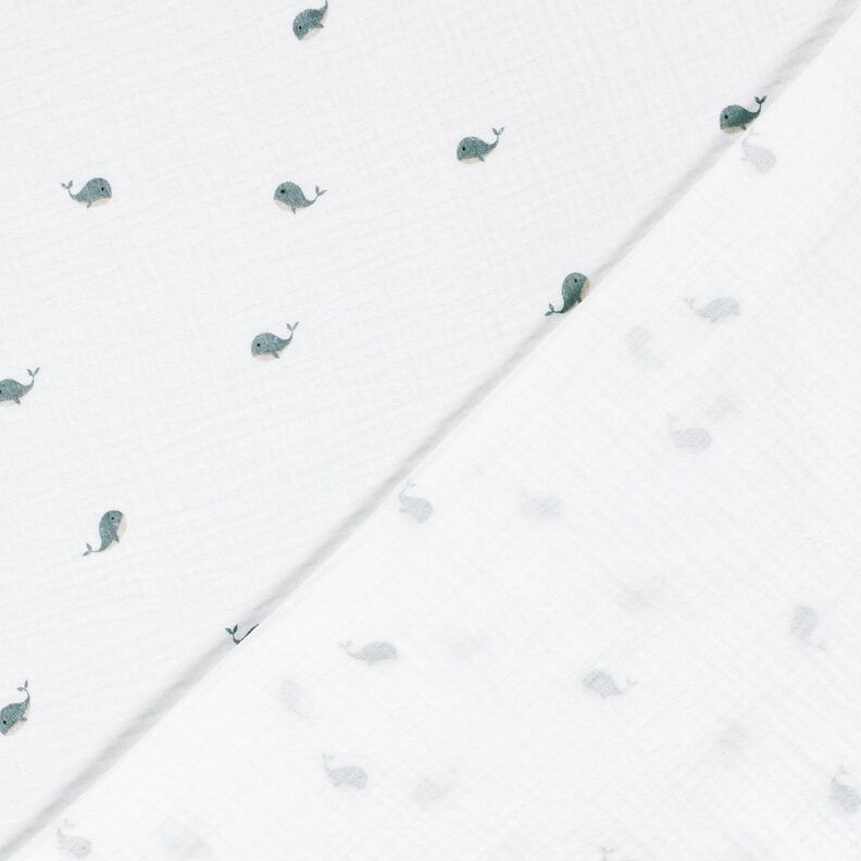 Tissu double gaze de coton Petites baleines – ivoire/gris bleu,  image number 4