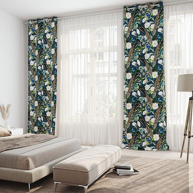 Tissu de décoration semi-panama Impression numérique Paon – vert foncé, image number 4