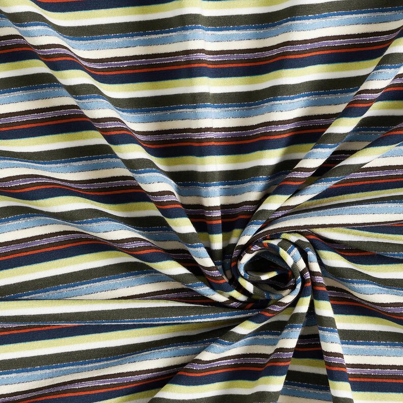 Jersey viscose Rayures colorées avec paillettes – bleu marine/vert tilleul, image number 3