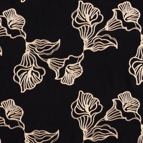 Tissu en viscose avec broderie de lys, noir &ndash; noir/cr&egrave;me, 