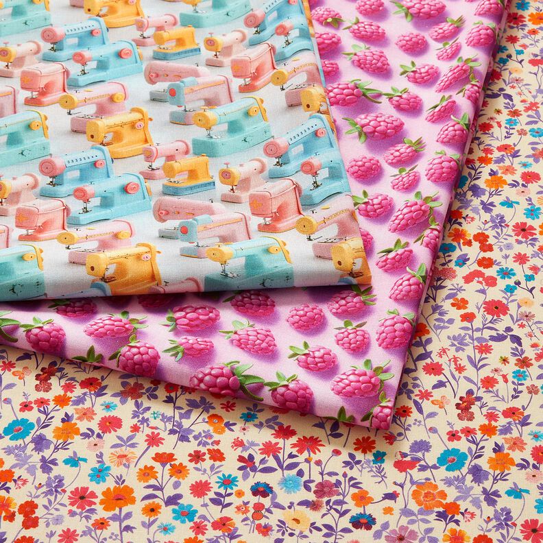 Tissu en coton Popeline framboises brillantes – violet pastel/vert pomme,  image number 5