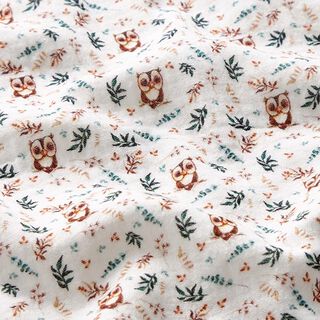 Tissu double gaze de coton Chouette sur sa branche Impression numérique – blanc, 