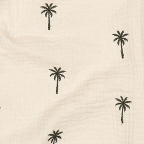 Tissu double gaze de coton Palmiers brodés  | Poppy Fabrics – écru/olive foncé, 