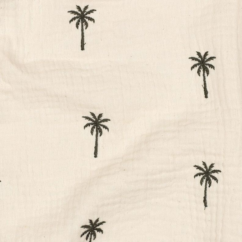Tissu double gaze de coton Palmiers brodés  | Poppy Fabrics – écru/olive foncé,  image number 2