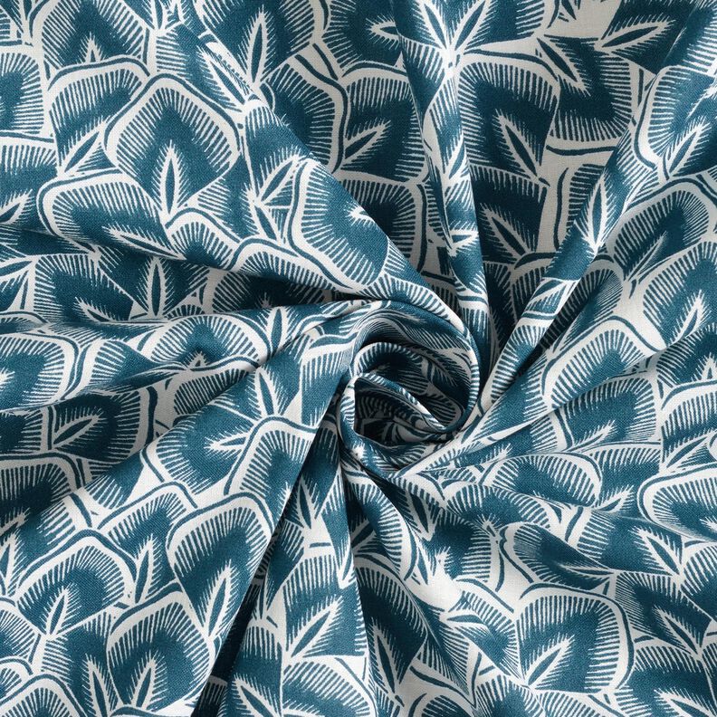 Tissu en coton Cretonne Feuilles abstraites – bleu océan/ivoire,  image number 3