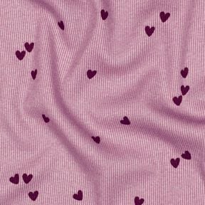 Jersey côtelé Cœurs éparpillés | Poppy Fabrics – violet pastel/merlot, 