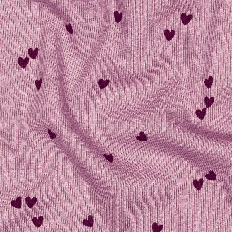 Jersey côtelé Cœurs éparpillés | Poppy Fabrics – violet pastel/merlot, image number 2