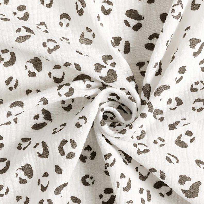 Tissu double gaze de coton Grand motif léopard – ivoire/gris foncé,  image number 3