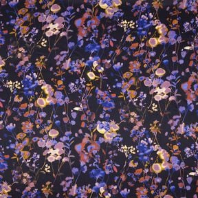Tissu viscose Cupro avec fleurs à l'aquarelle – noir/lilas bleu, 