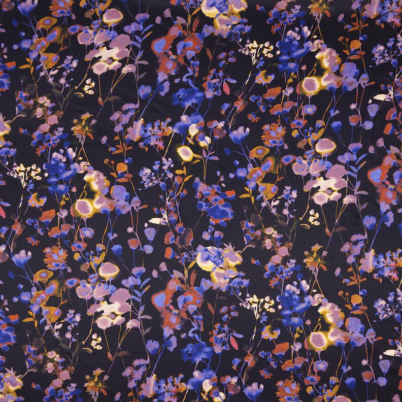 Tissu viscose Cupro avec fleurs à l'aquarelle – noir/lilas bleu,  image number 1