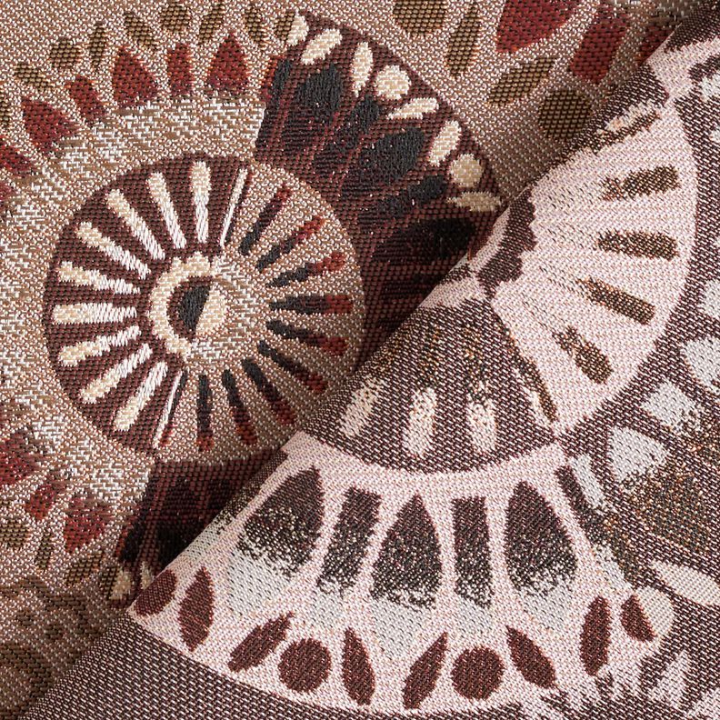 Tissu de décoration Jacquard Mandala élégant – taupe foncé/bordeaux,  image number 4