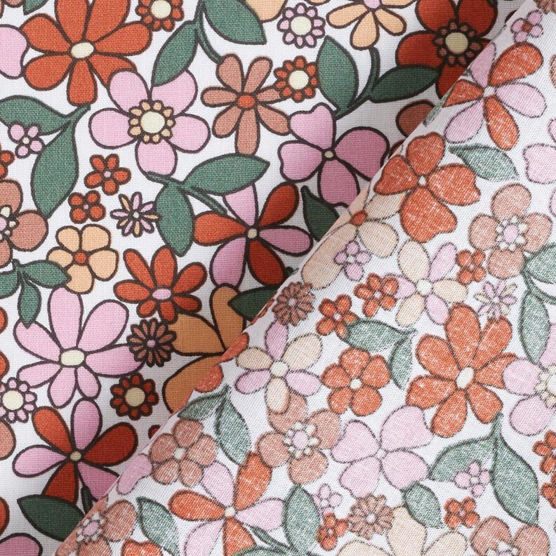 Tissu en coton Cretonne Petits motifs de fleurs rétro – blanc/rose,  image number 4