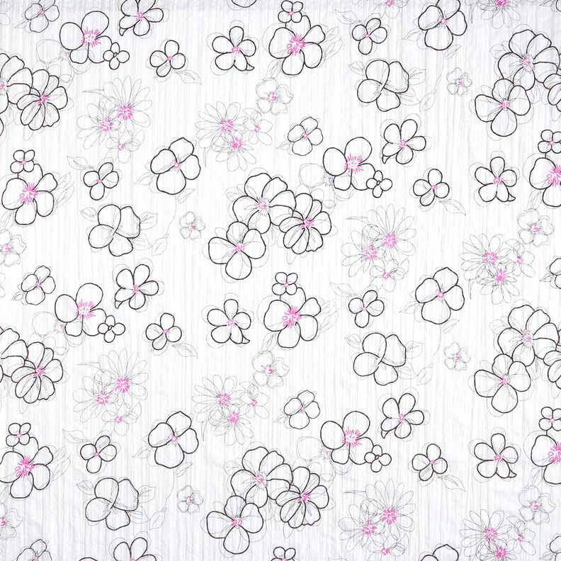 Voile crinkle à fleurs et motif léopard – blanc/noir,  image number 1