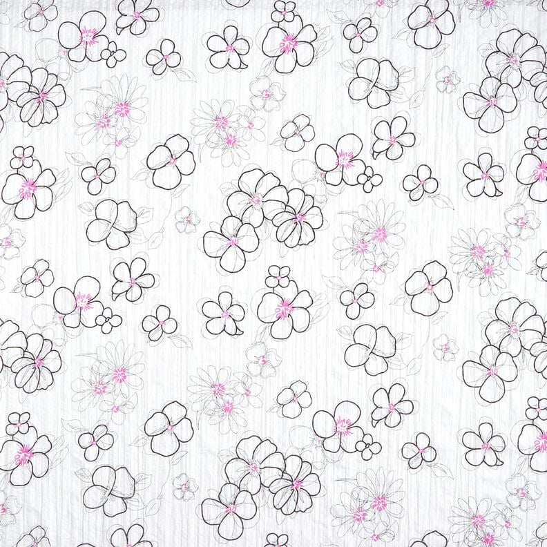 Voile crinkle à fleurs et motif léopard – blanc/noir, image number 1