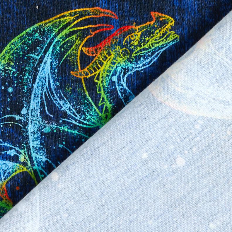 Jersey coton Dragon arc-en-ciel aspect denim | Glitzerpüppi – bleu noir/indigo,  image number 4
