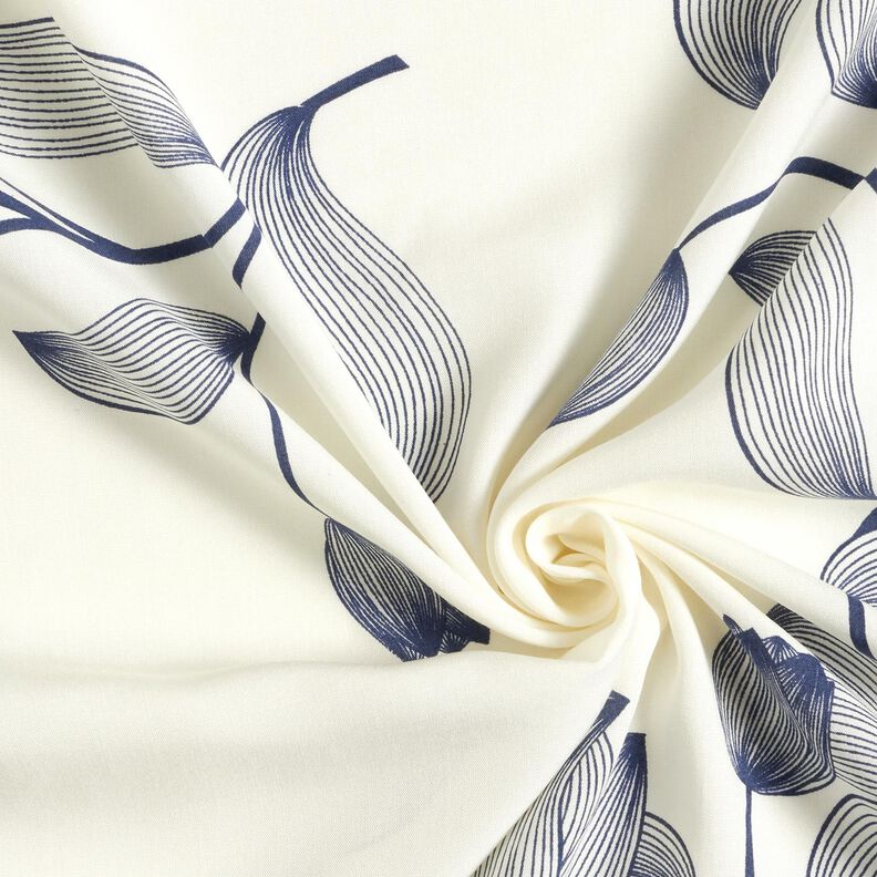 Tissu viscose Tulipes – écru/bleu nuit, image number 3