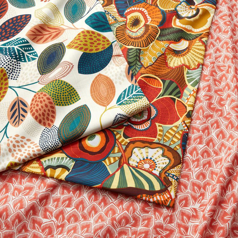Tissu en coton Cretonne Feuilles abstraites – terre cuite/ivoire,  image number 5