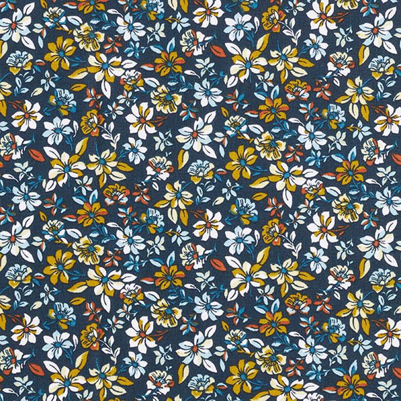 Tissu en coton Cretonne Petites fleurs – jaune soleil/bleu marine,  image number 1