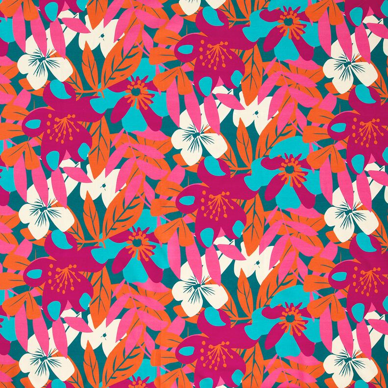 French Terry Sweat d’été Grandes fleurs – pétrole, image number 1