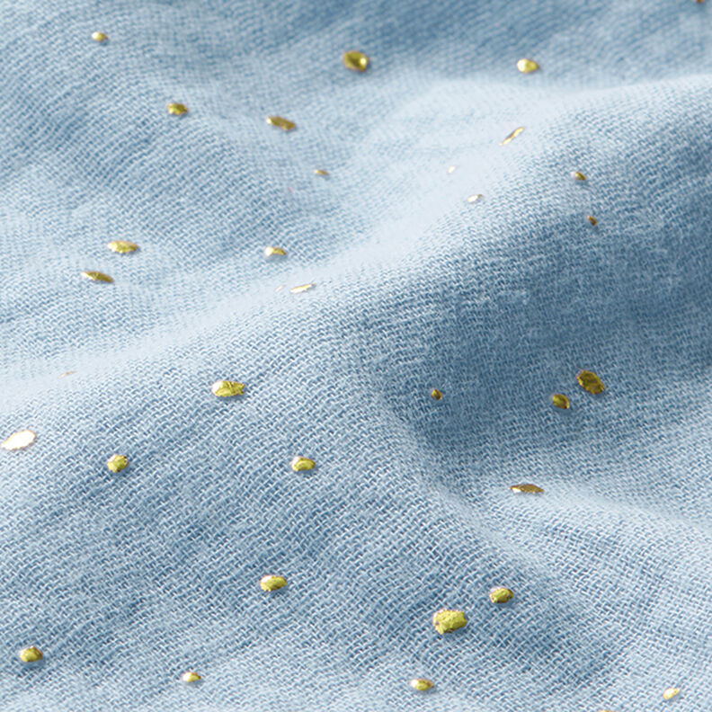 Tissu double gaze de coton taches dorées éparses – bleu clair/or,  image number 2