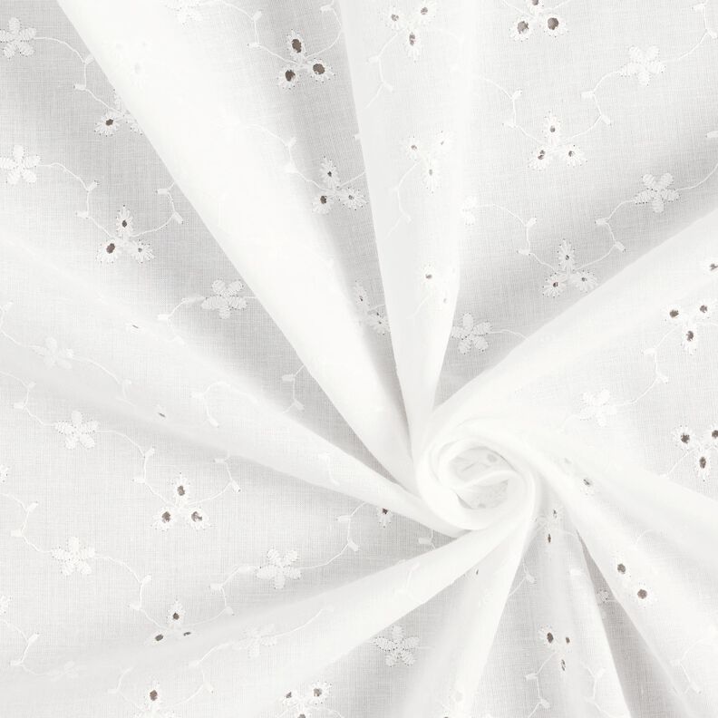 Tissu de coton à broderie anglaise Fleurs avec vrilles – blanc,  image number 3