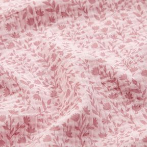 Tissu double gaze de coton vrilles de fleurs bicolores – vieux rose clair, 