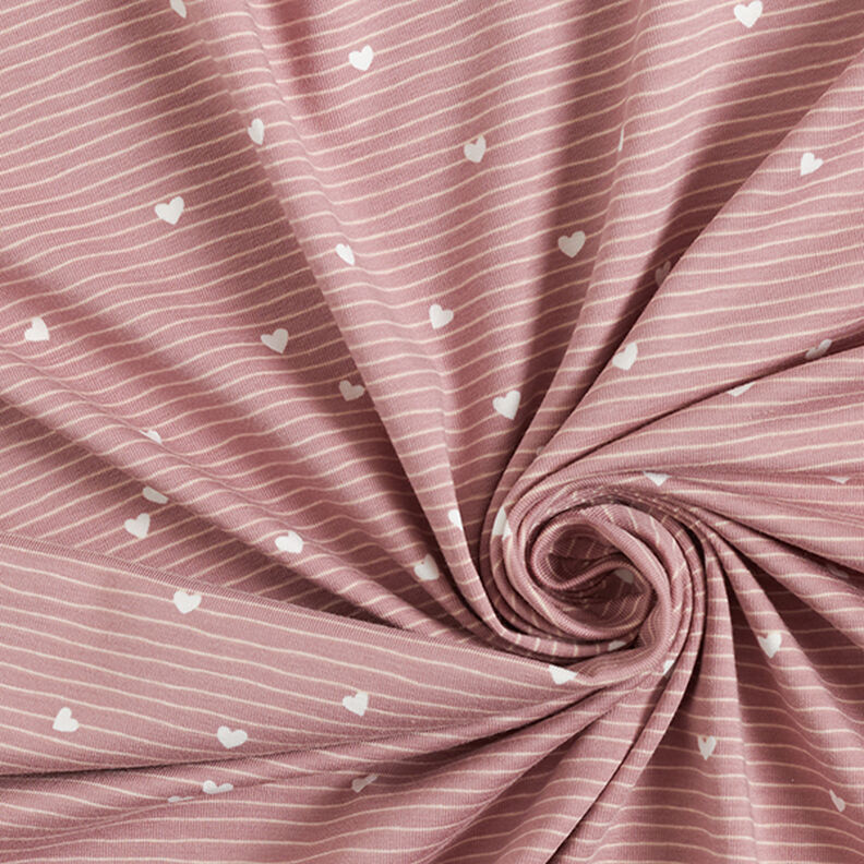 Jersey coton Cœurs et rayures – vieux rose clair,  image number 4