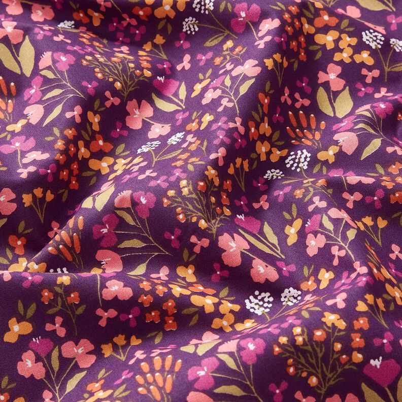 Tissu en coton Cretonne fleurs des champs – aubergine/rose, image number 2