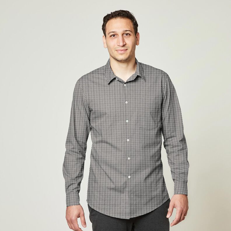 Tissu pour chemise avec petites boîtes – noir/blanc,  image number 6