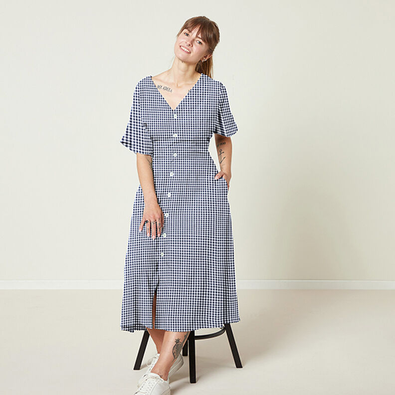 Seersucker Mélange coton à carreaux Vichy – bleu marine,  image number 7